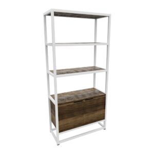 Edo - Étagère Bibliothèque Murale 76x162,5x33,5 cm 3 Étagères avec Meuble 2 Portes en Bois Oak Structure en Métal Blanc