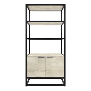 Edo - Étagère murale 76 x 162,5 x 33,5 cm, 3 tablettes avec meuble à 2 portes en bois, structure en métal noir