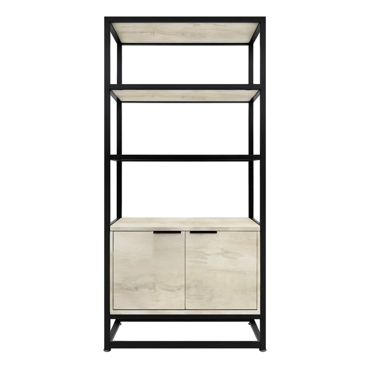 Edo - Étagère murale 76 x 162,5 x 33,5 cm, 3 tablettes avec meuble à 2 portes en bois, structure en métal noir