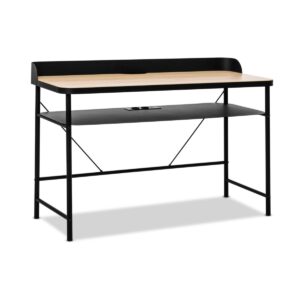Hariyang - Bureau en métal avec étagère en bois 120x50 cm équipé de 2 prises shuko et 2 ports USB