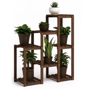 Hinoki - Étagère à Plantes Jardinière 80x82x25 cm Porte-Pots d'Intérieur 7 Niveaux en Bois de Sapin