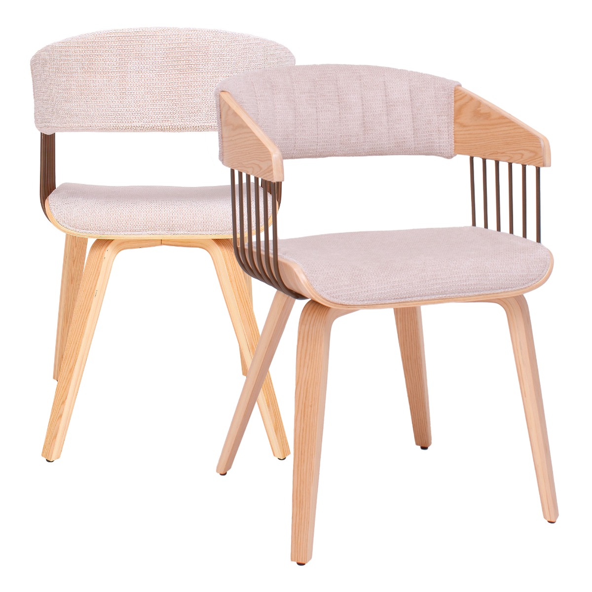 Brema - Lot de 2 chaises rembourrées 51x78x42,5 cm en contreplaqué et tissu beige