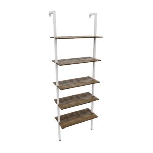 Komo - Étagère Bibliothèque Murale 60x185x30 cm avec 5 Étagères en Bois Oak et Structure en Métal Blanco
