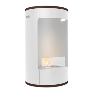 Ottaviano - Cheminée au bioéthanol de sol avec double étagère en bois mélaminé, ø 40xH67,5 cm