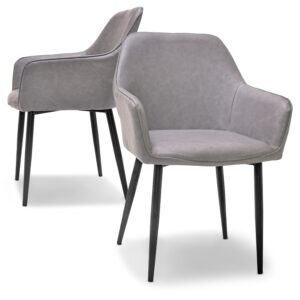 Milan - Lot de 2 chaises de salle à manger en similicuir gris anthracite