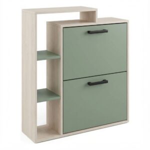 Sena - Meuble à chaussures gain de place à 2 portes 80x90x24,5 cm, 12 paires, avec étagères et plateau vide-poches en bois