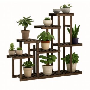 Takumi - Étagère à Plantes Jardinière 113x97x25 cm Porte-Pots d'Intérieur 9 Niveaux en Bois de Sapin
