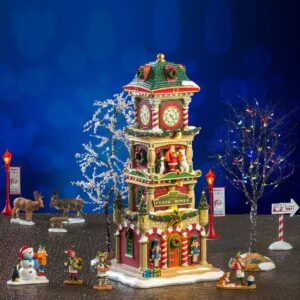 The Village Square Clock Tower Set - Tour avec Horloge Village de Noël 15 pcs avec Personnages et Alimentation